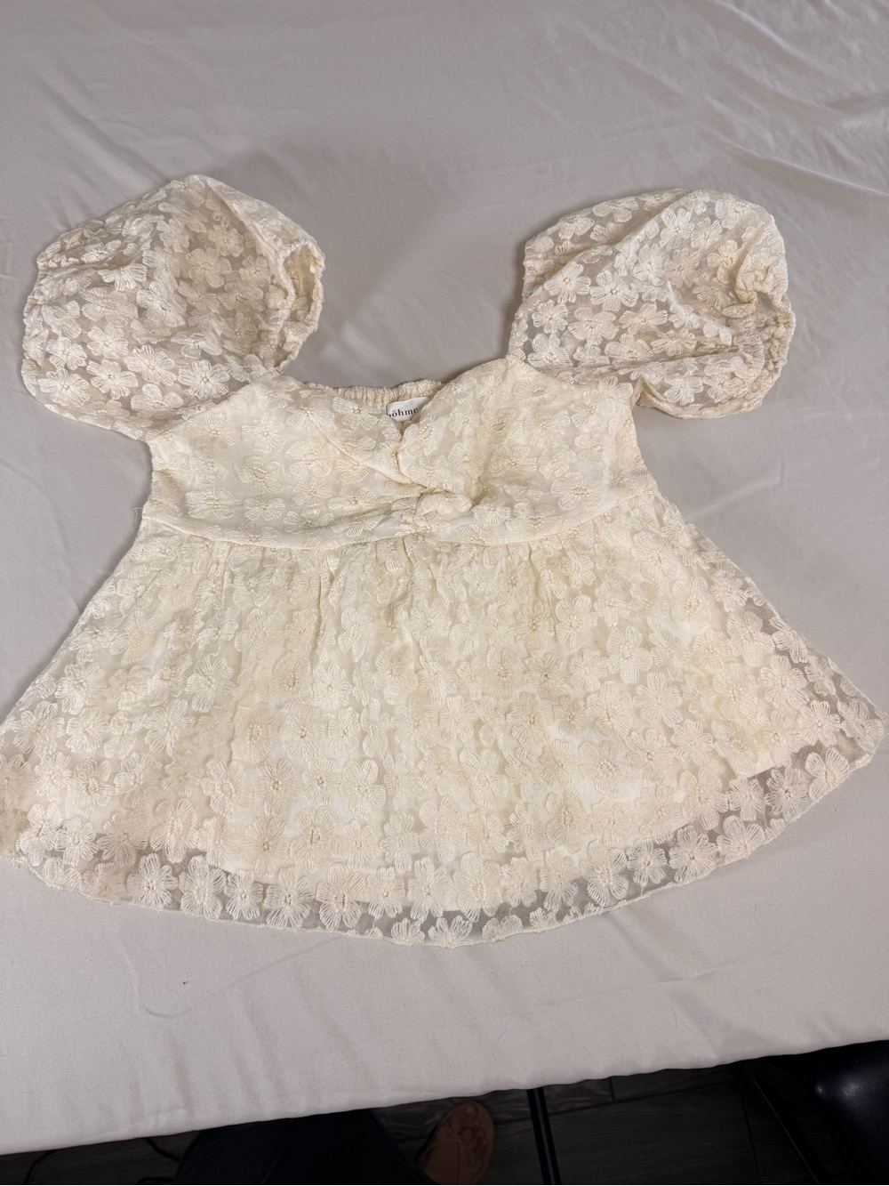 bohme Cream Lace Puff Sleeve Babydoll Top
